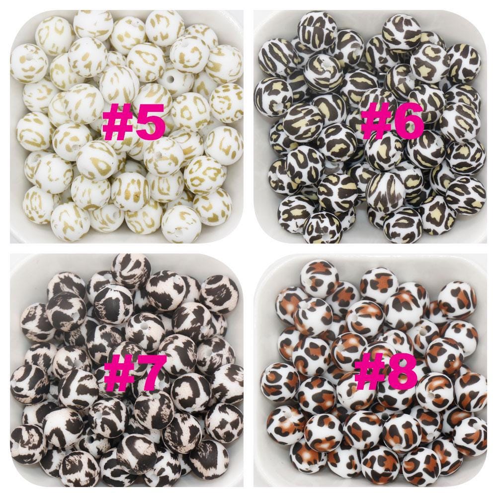 12mm Leopard Silicone Beads, Animal Printed Silicone Beads, Bubblegum Beads, Beads for Pens, Beads for Bracelets