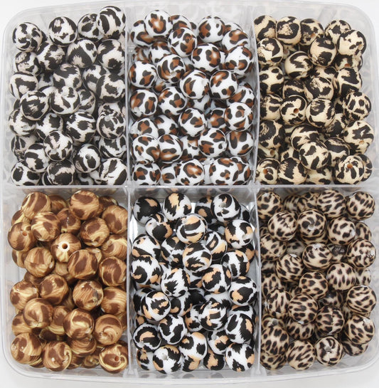 12mm Leopard Silicone Beads, Animal Printed Silicone Beads, Bubblegum Beads, Beads for Pens, Beads for Bracelets