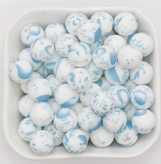 12mm Blue Bubbles Printed Beads, Bubbles Print Silicone Beads, Round Bubblegum Beads, Beads for Pens #311