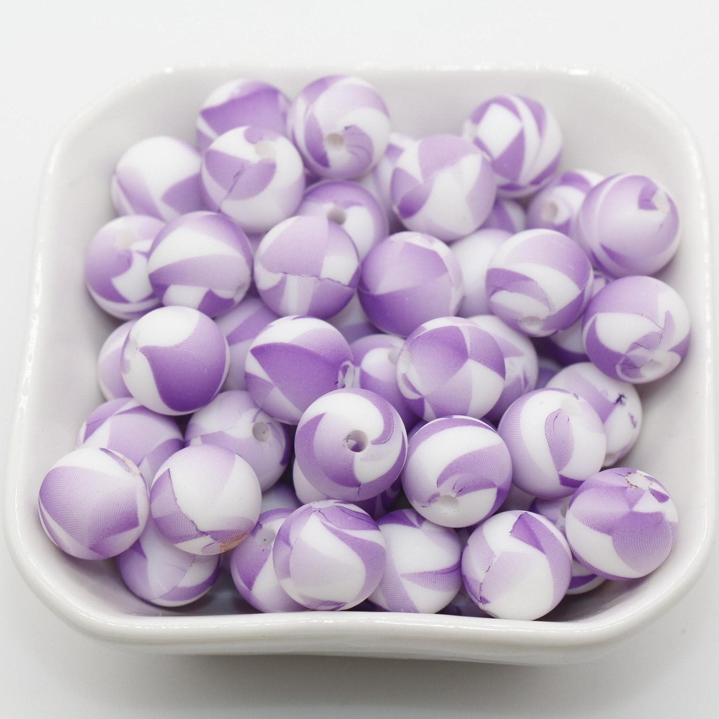 12mm Purple and White Silicone Beads, Print Silicone Beads, Round Bubblegum Beads, Beads for Pens #315