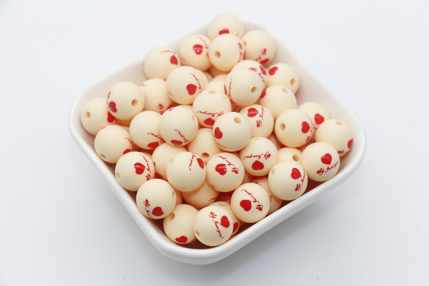 12mm Heart Beads, I Love You Silicone Beads, Round Bubblegum Beads, Beads for Pens #319