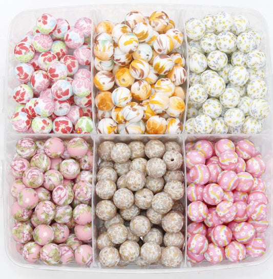 12mm Flower Printed Silicone Beads, Floral Silicone Beads, Bubblegum Beads, Beads for Pens, Beads for Bracelets