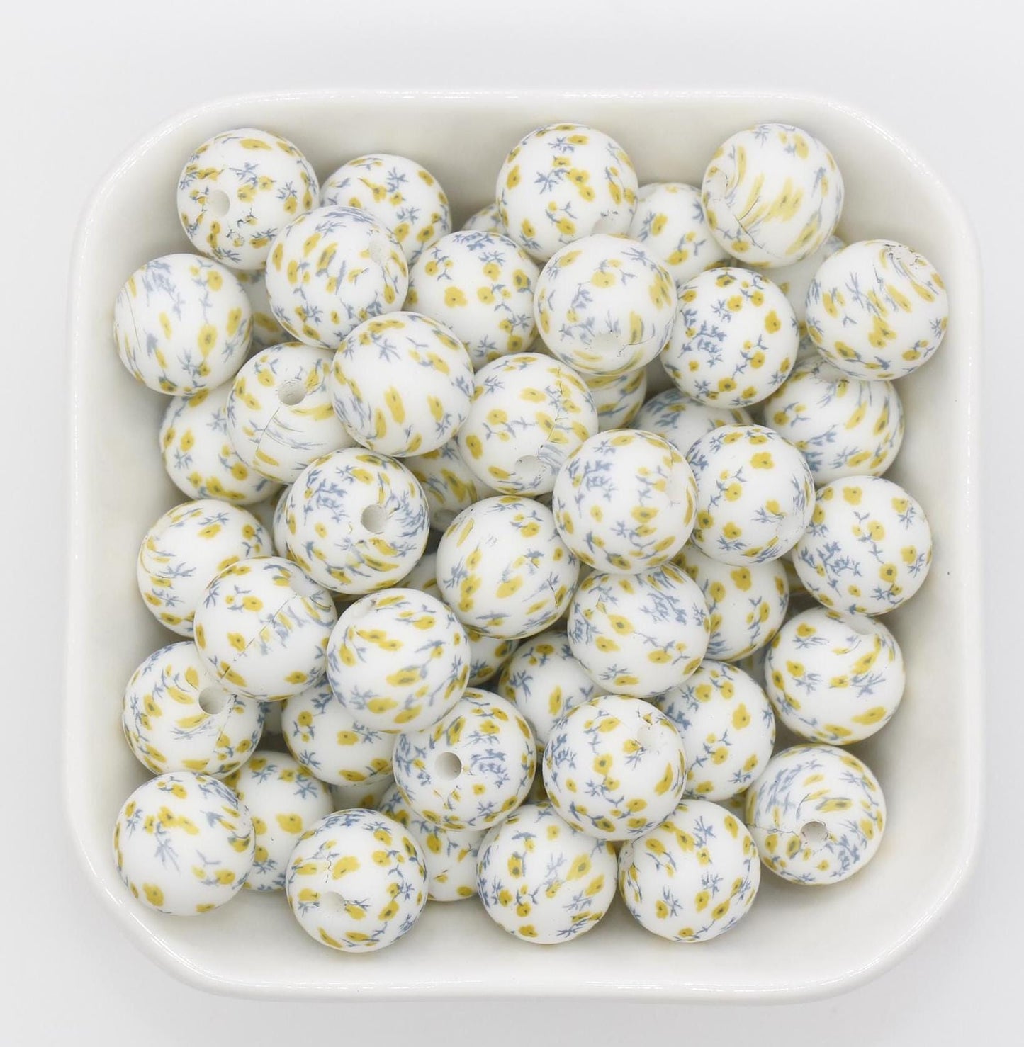 12mm Flower Printed Silicone Beads, Floral Silicone Beads, Bubblegum Beads, Beads for Pens, Beads for Bracelets