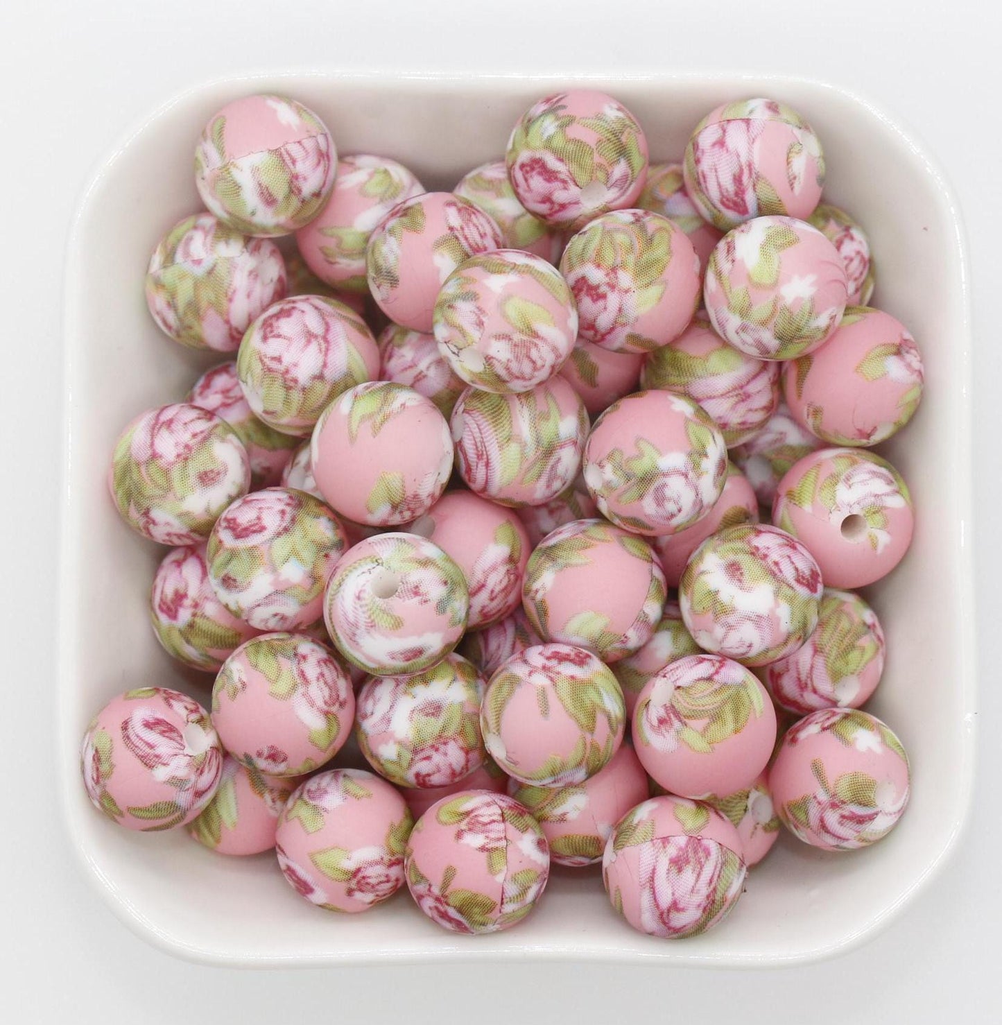 12mm Flower Printed Silicone Beads, Floral Silicone Beads, Bubblegum Beads, Beads for Pens, Beads for Bracelets