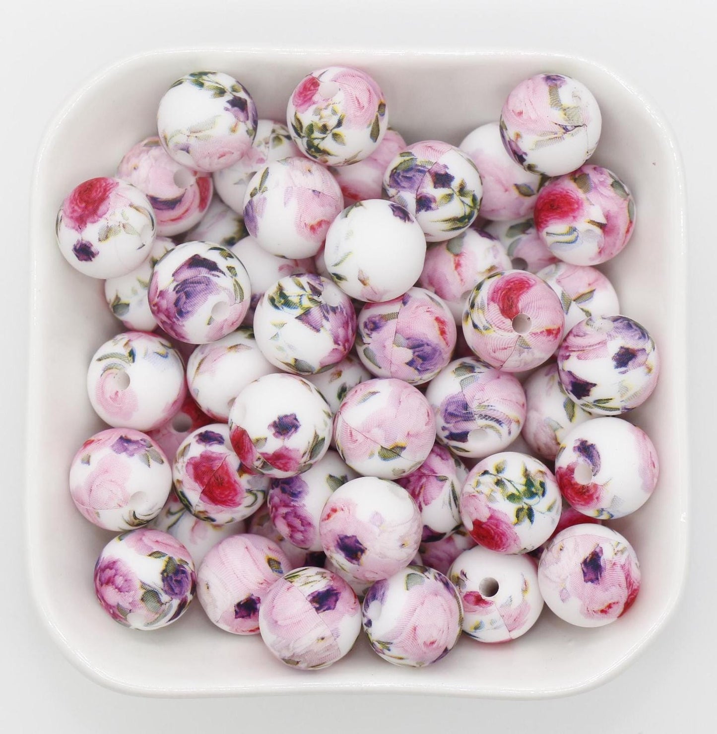 12mm Flower Printed Silicone Beads, Floral Silicone Beads, Bubblegum Beads, Beads for Pens, Beads for Bracelets