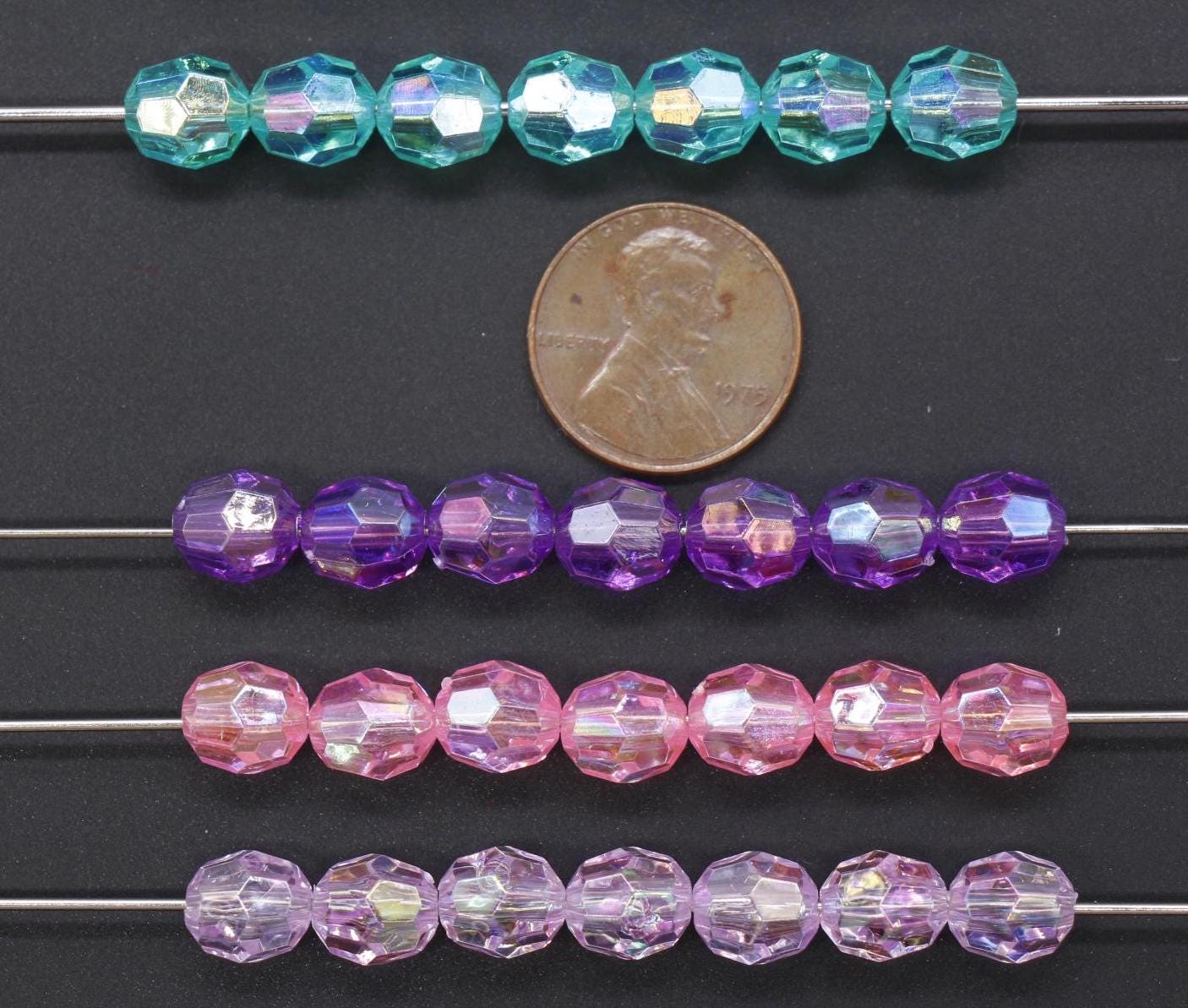 8mm Iridescent Beads, Faceted Bubblegum Beads, Sparkle Beads, Chunky Beads, Plastic Beads, Beads for Bracelets, Jewelry Making Beads,