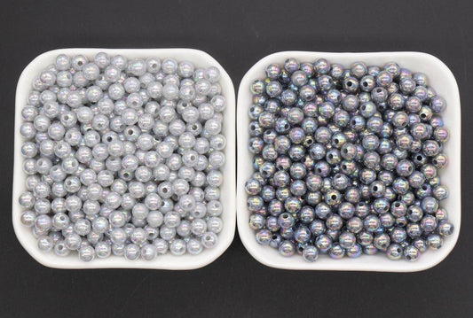 6mm Gray AB Beads, Iridescent Beads, Sparkle Gray Gumball Beads, Bubblegum Beads, Chunky Beads, Beads for Bracelets