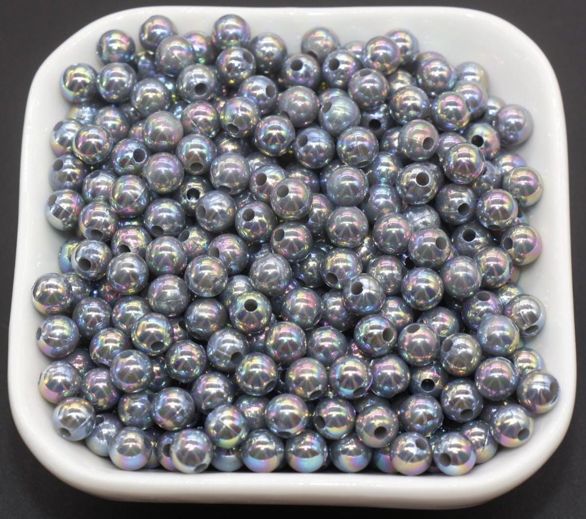 6mm Gray AB Beads, Iridescent Beads, Sparkle Gray Gumball Beads, Bubblegum Beads, Chunky Beads, Beads for Bracelets