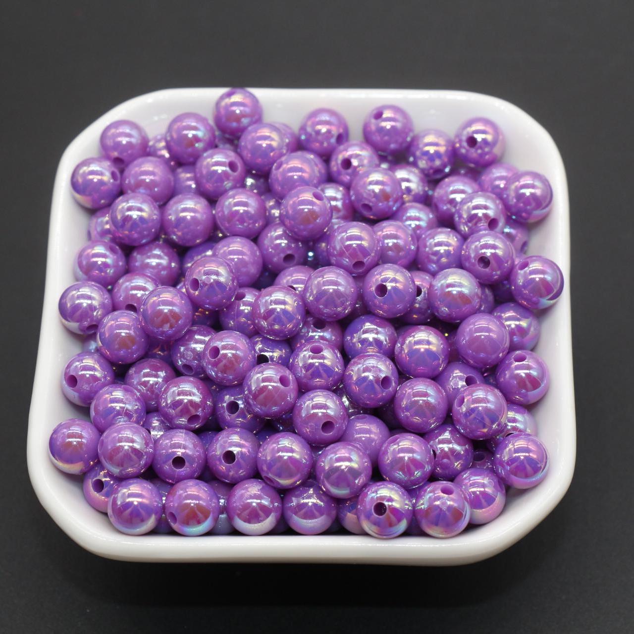 8mm Purple AB Beads, Iridescent Beads, Sparkle Purple Gumball Beads, Bubblegum Beads, Chunky Beads, Beads for Bracelets