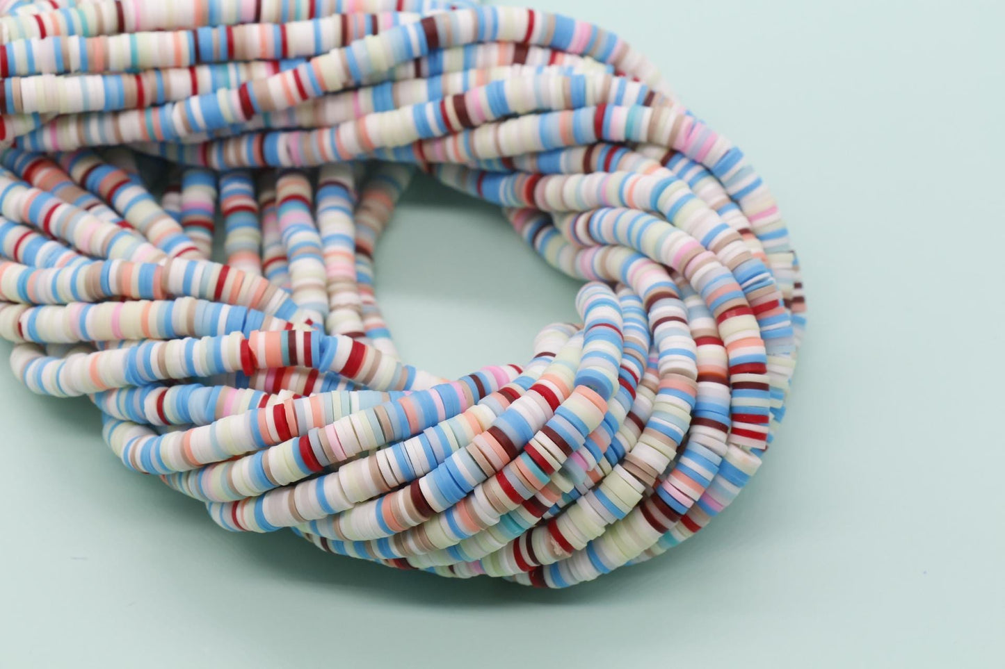 6mm Blue Mix Heishi Beads, Multicolor Polymer Clay Disc Beads, African Disc Beads, Vinyl Heishi, Rainbow Heishi Beads, Full Strand #152