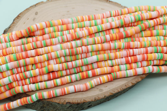 6mm Orange Mix Heishi Beads, Multicolor Polymer Clay Disc Beads, African Disc Beads, Vinyl Heishi, Rainbow Heishi Beads, Full Strand #588