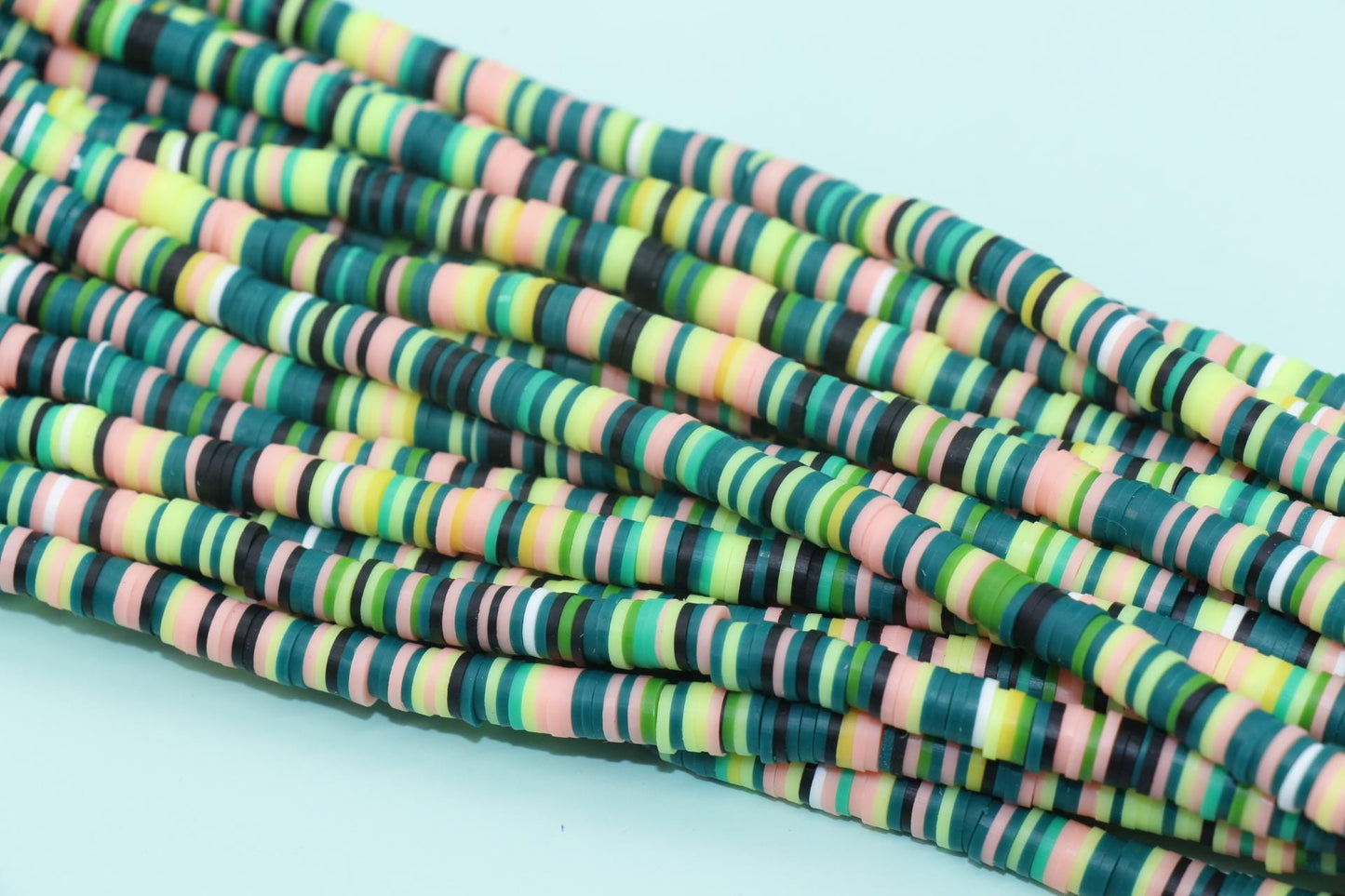 6mm Green Mix Heishi Beads, Multicolor Polymer Clay Disc Beads, African Disc Beads, Vinyl Heishi, Rainbow Heishi Beads, Full Strand #324