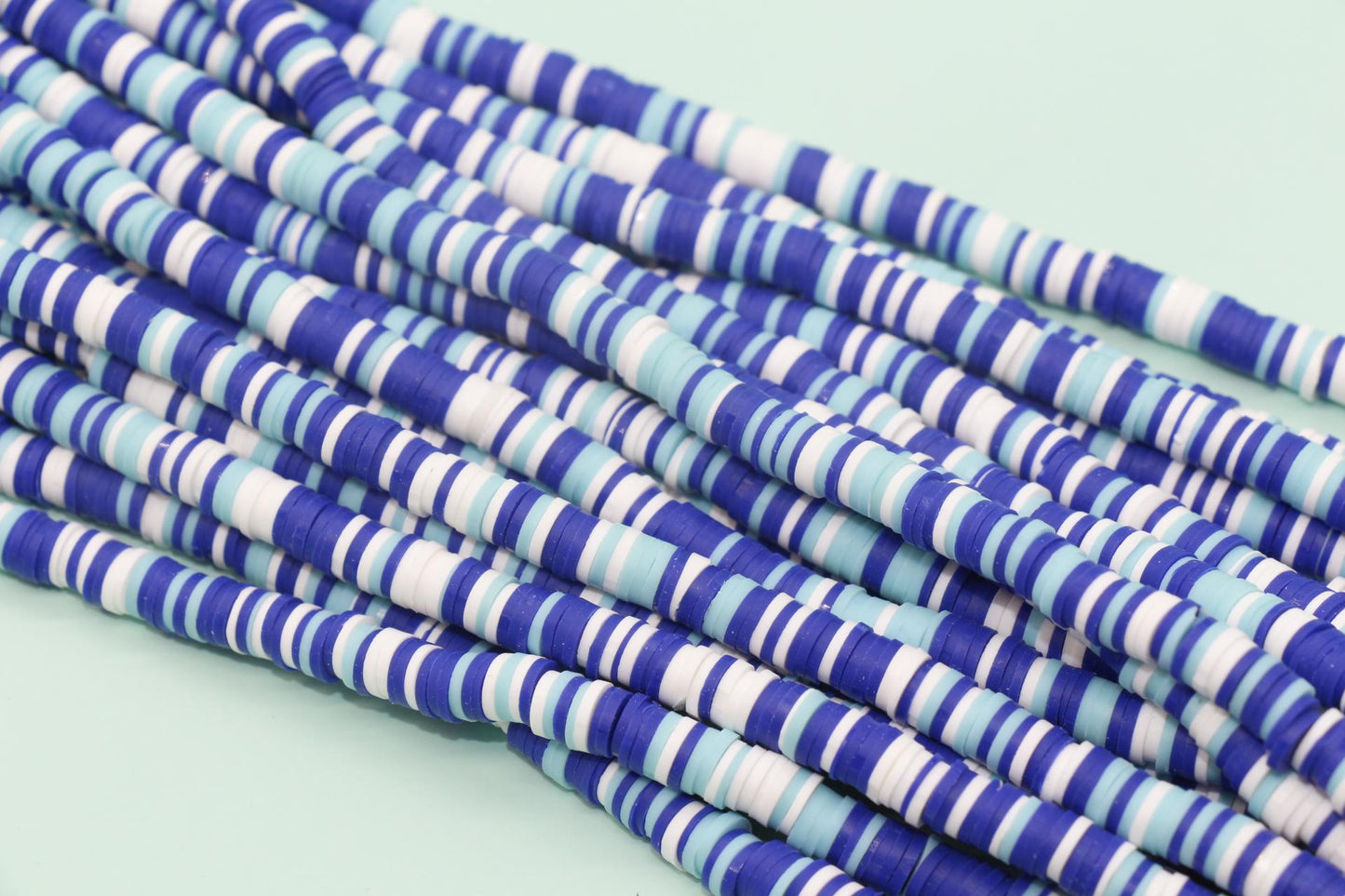 6mm Blue and White Mix Heishi Beads, Multicolor Polymer Clay Disc Beads, African Disc Beads, Vinyl Heishi, Full Strand #299