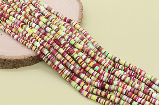 6mm Mix Heishi Beads, Christmas Color Heishi, Multicolor Polymer Clay Disc Beads, African Disc Beads, Full Strand #730