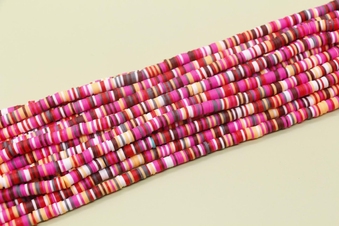6mm Pink and Red Mix Heishi Beads, Multicolor Polymer Clay Disc Beads, African Disc Beads, Full Strand #733