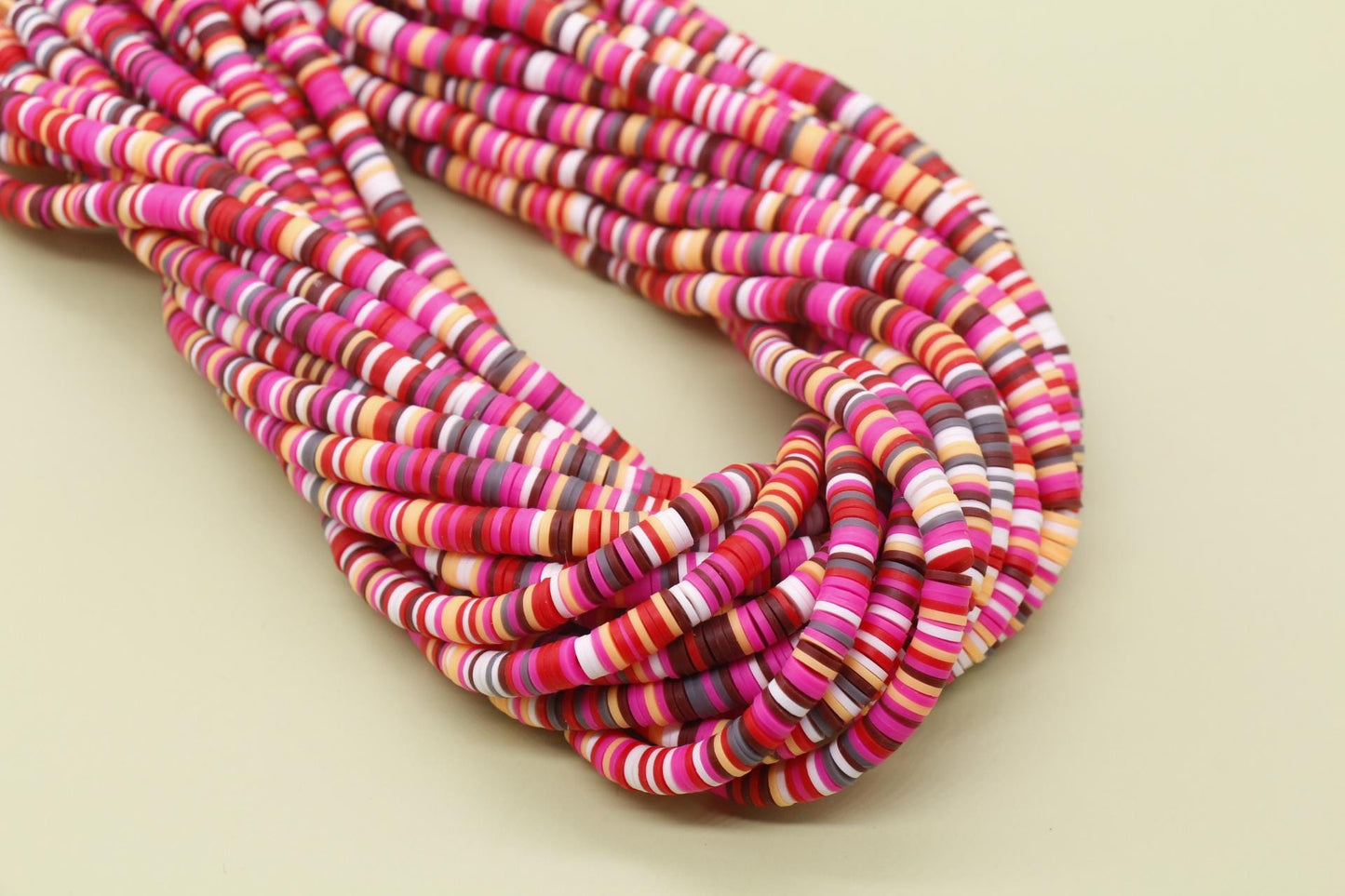 6mm Pink and Red Mix Heishi Beads, Multicolor Polymer Clay Disc Beads, African Disc Beads, Full Strand #733