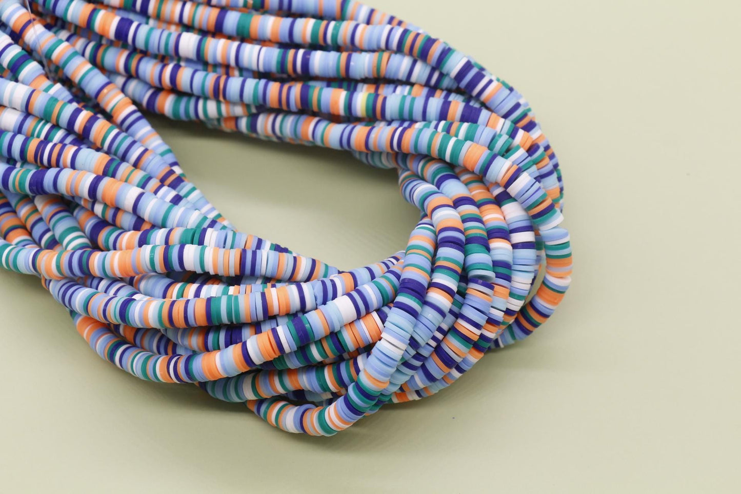6mm Blue and Orange Mix Heishi Beads, Multicolor Polymer Clay Disc Beads, African Disc Beads, Full Strand #735