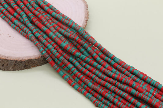 6mm Christmas Heishi Beads, Red White Green Mix Polymer Clay Disc Beads, Holiday Mix Heishi Beads, African Disc Beads, Full Strand #738