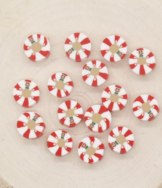 Peppermint Clay Beads, Christmas Clay Beads, Holiday Themed Clay Beads, Clay Jewelry Beads #734
