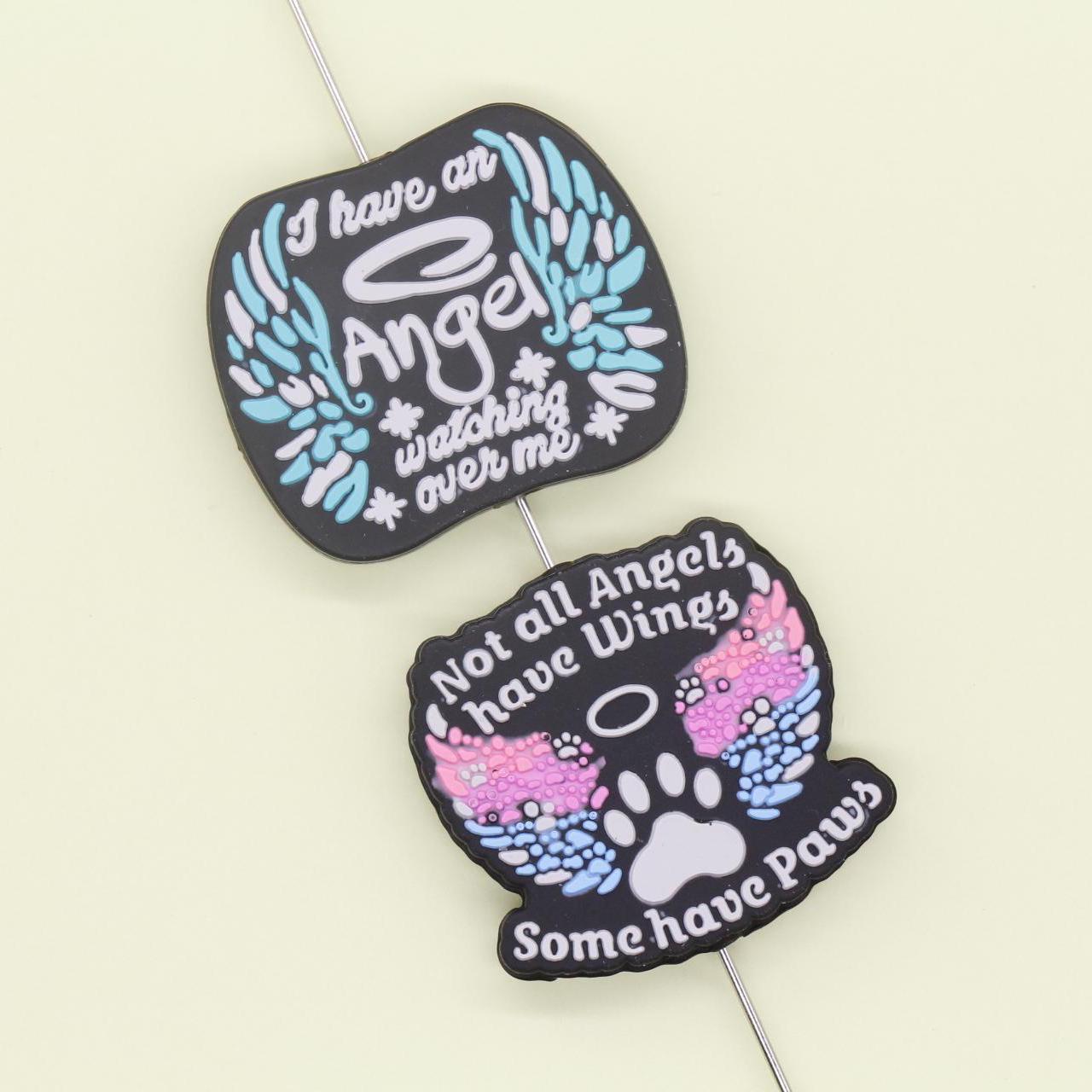 Not All Angels Have Wings Beads, Some Have Paws, I Have an Angel Walking Over Me Beads, Dog Memorial, Cat Memorial Beads, Focal Beads #743