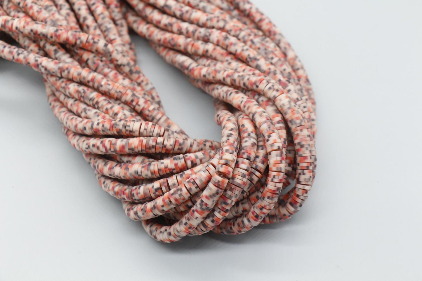 6mm Pink and Black Speckled Heishi Beads, Dotted Polymer Clay Disc Beads, African Disc Beads, Bracelet Beads, Full Strand #746