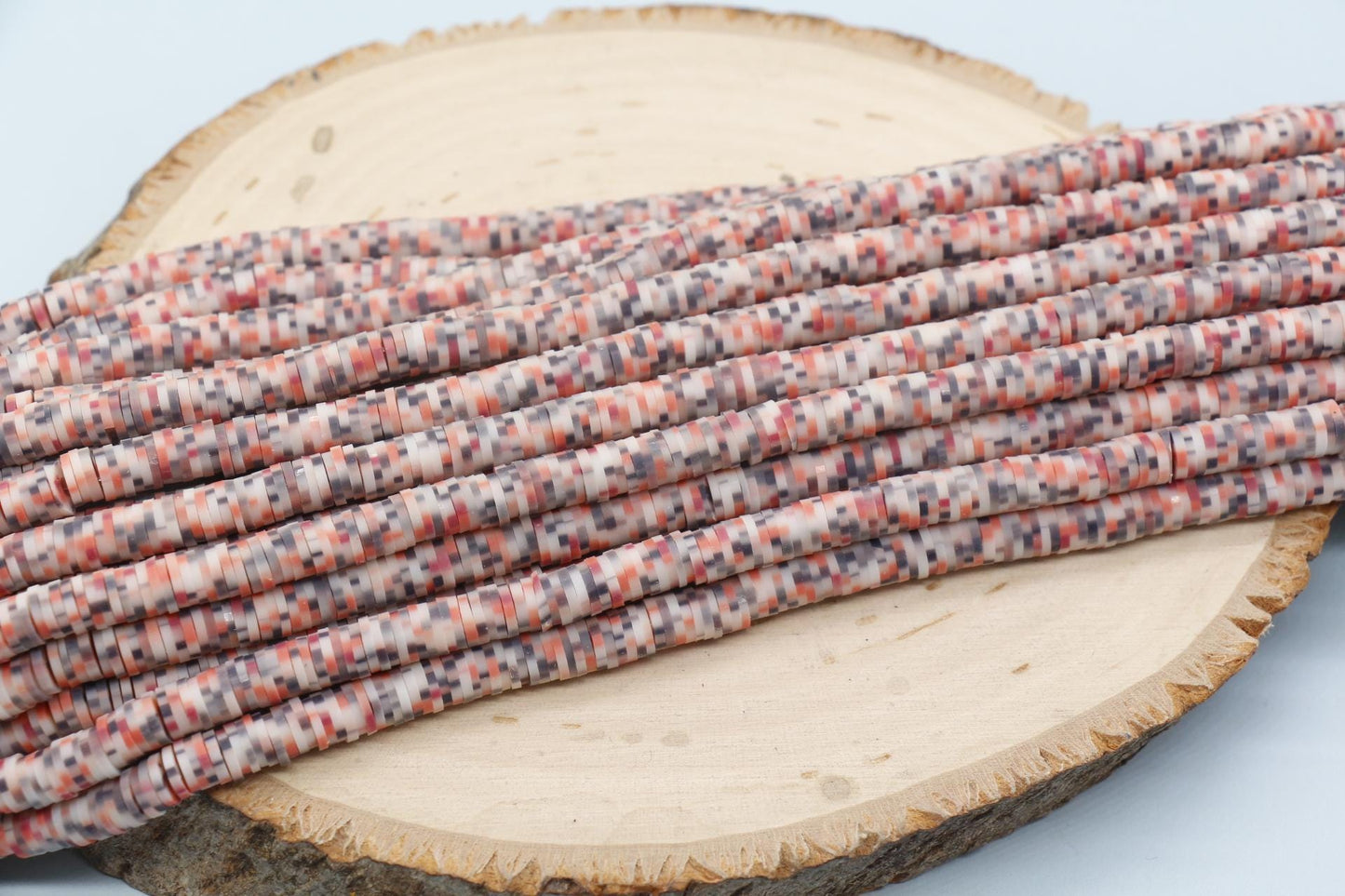 6mm Pink and Black Speckled Heishi Beads, Dotted Polymer Clay Disc Beads, African Disc Beads, Bracelet Beads, Full Strand #746