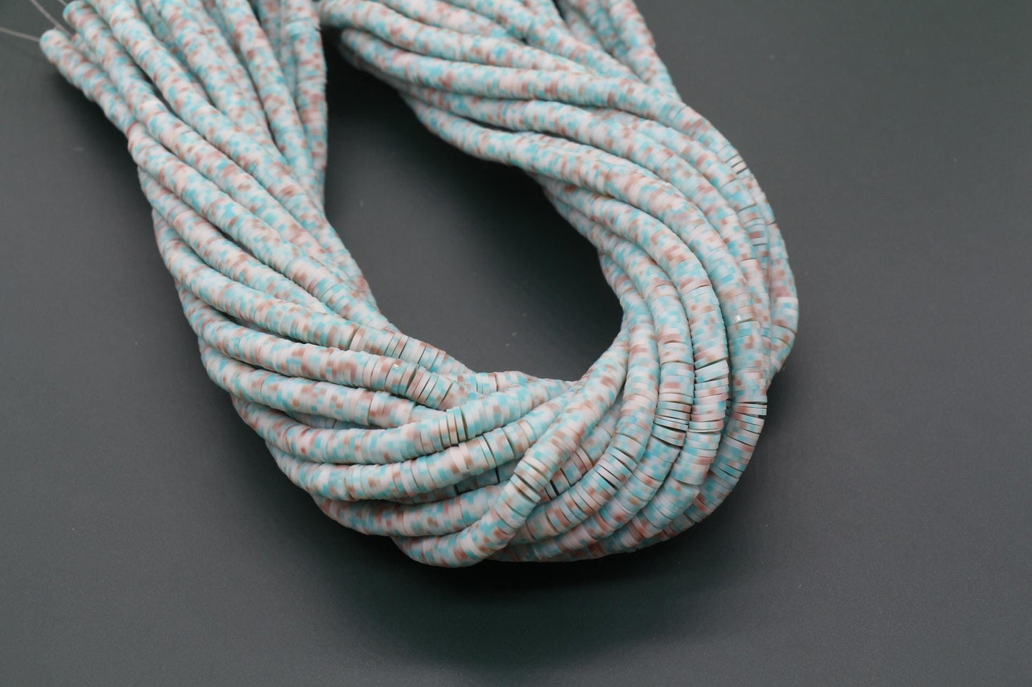 6mm Green and Brown Mix Speckled Heishi Beads, Multicolor Dotted Polymer Clay Beads, Bracelet Beads, Full Strand #753