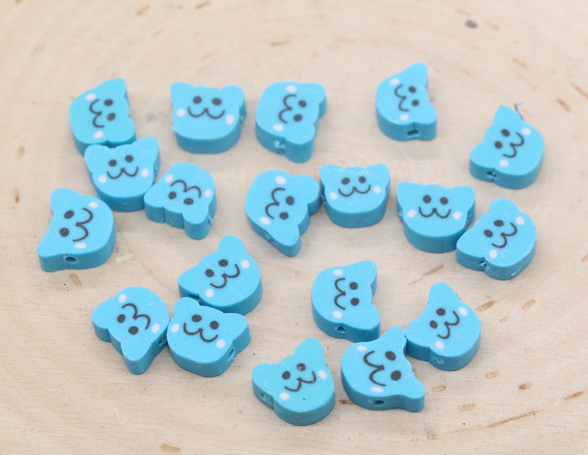 Blue Smiley Cat Beads, Cat Clay Beads, Polymer Clay Beads, Jewelry Beads, Bead for Bracelet #683