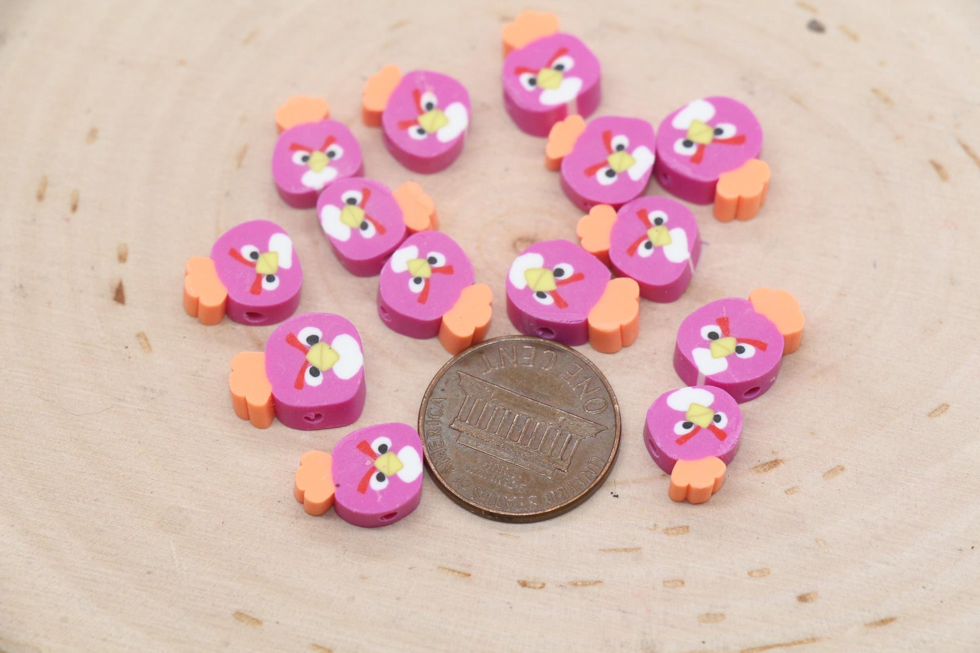 Bird Beads, Angry Face Bird Beads, Polymer Clay Beads, Jewelry Beads, Bead for Bracelet #684