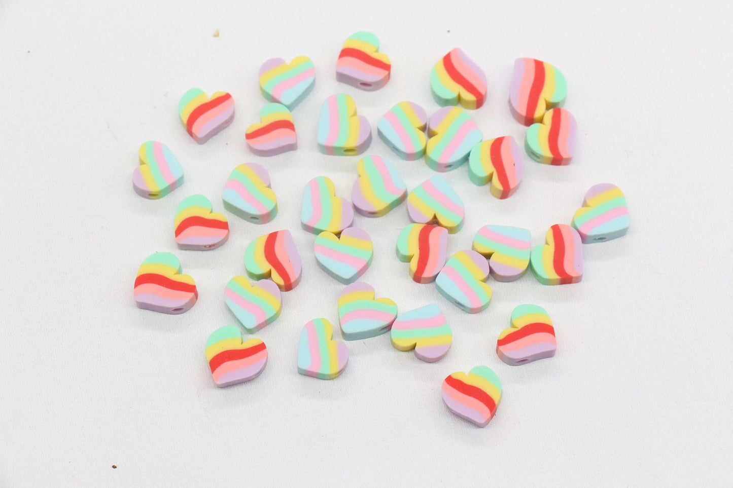 Heart Beads, Striped Heart Beads, Polymer Clay Beads, Jewelry Beads, Bead for Bracelet #687 #688