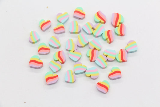 Heart Beads, Striped Heart Beads, Polymer Clay Beads, Jewelry Beads, Bead for Bracelet #687 #688