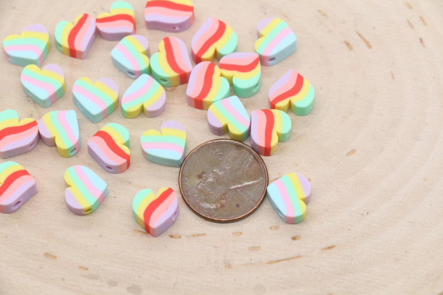 Heart Beads, Striped Heart Beads, Polymer Clay Beads, Jewelry Beads, Bead for Bracelet #687 #688