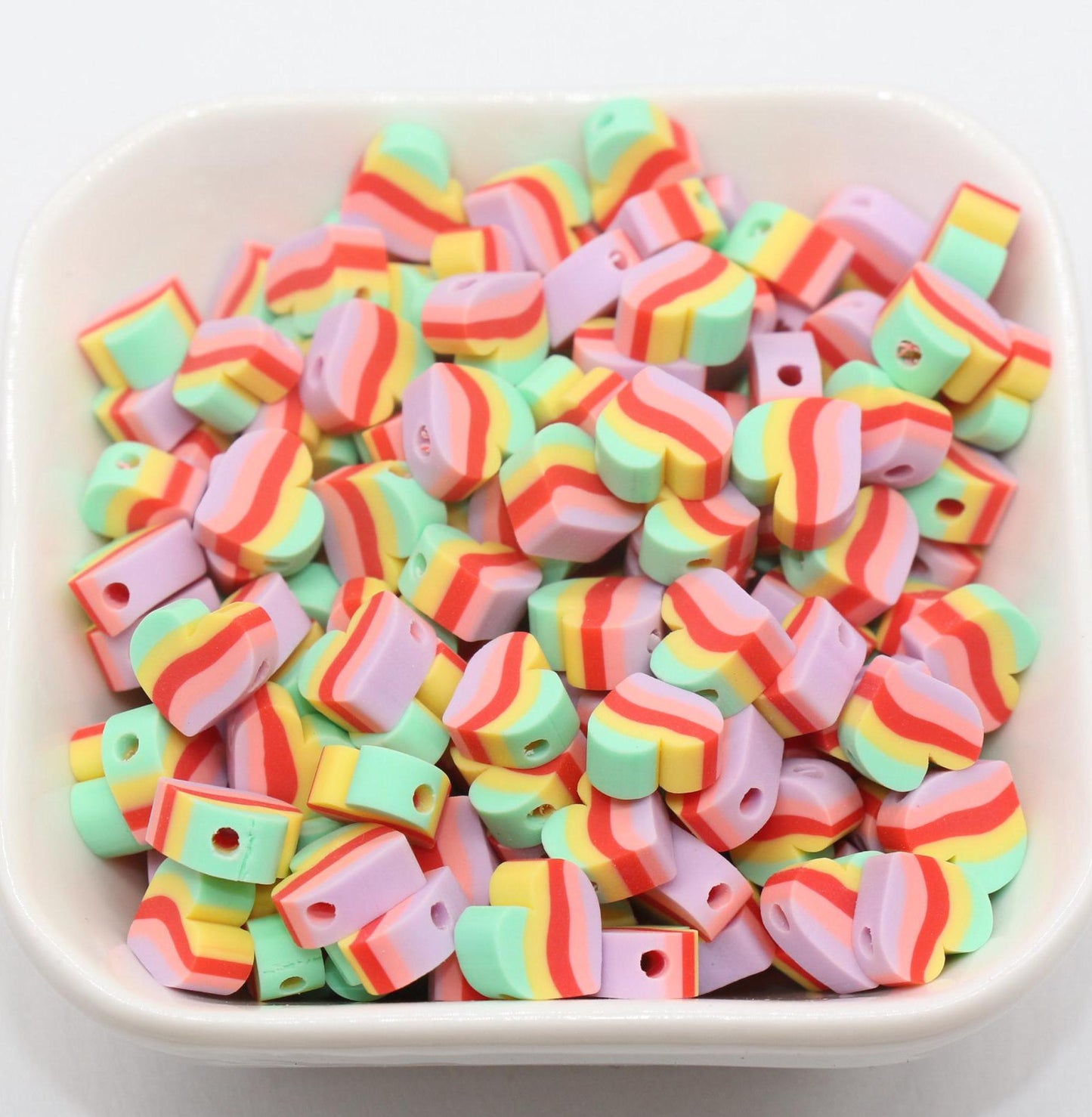 Heart Beads, Striped Heart Beads, Polymer Clay Beads, Jewelry Beads, Bead for Bracelet #687 #688