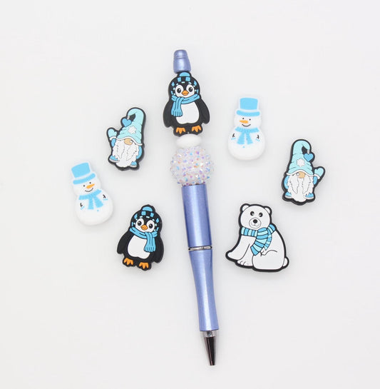 Winter Themed Focal Beads, Snowman, Penguin, Polar Bear, Gnome Focal Beads, Silicone Loose Beads, Beadable Pen Beads