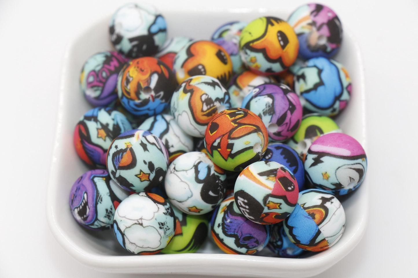 15mm Printed Beads, Silicone Bubblegum Beads, Beads for Pens, Beads for Bracelets #S245