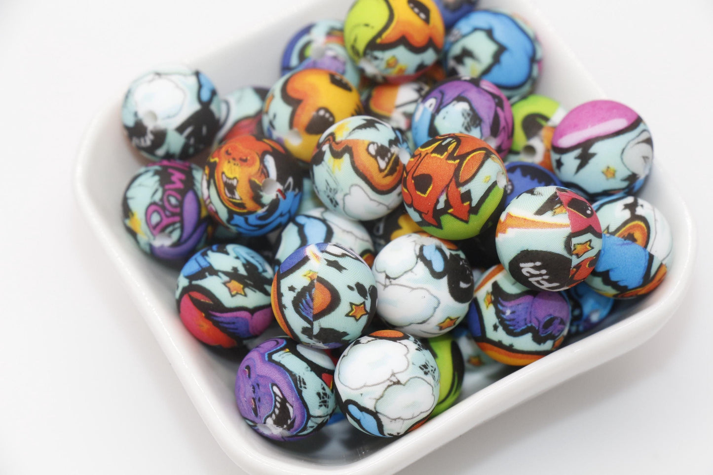 15mm Printed Beads, Silicone Bubblegum Beads, Beads for Pens, Beads for Bracelets #S245