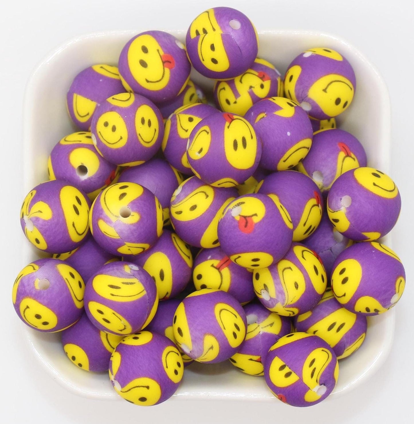 15mm Happy Face Printed Beads, Silicone Bubblegum Beads, Beads for Pens, Beads for Bracelets #S253