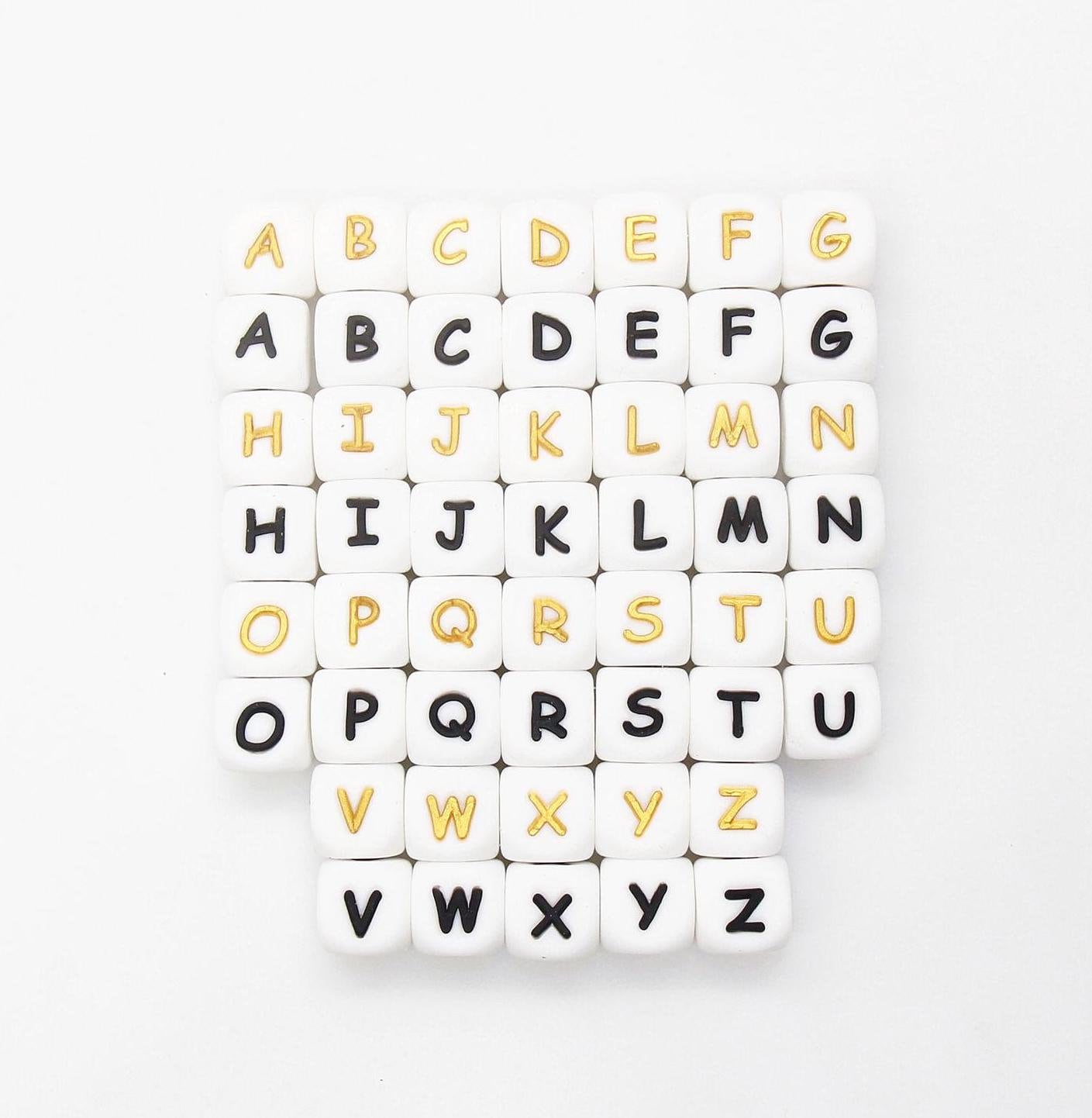 12mm Silicone Letter Beads, Alphabet Beads, Cube Letter Beads, Square Letter Beads, Name Initial Beads, Beads for Pens