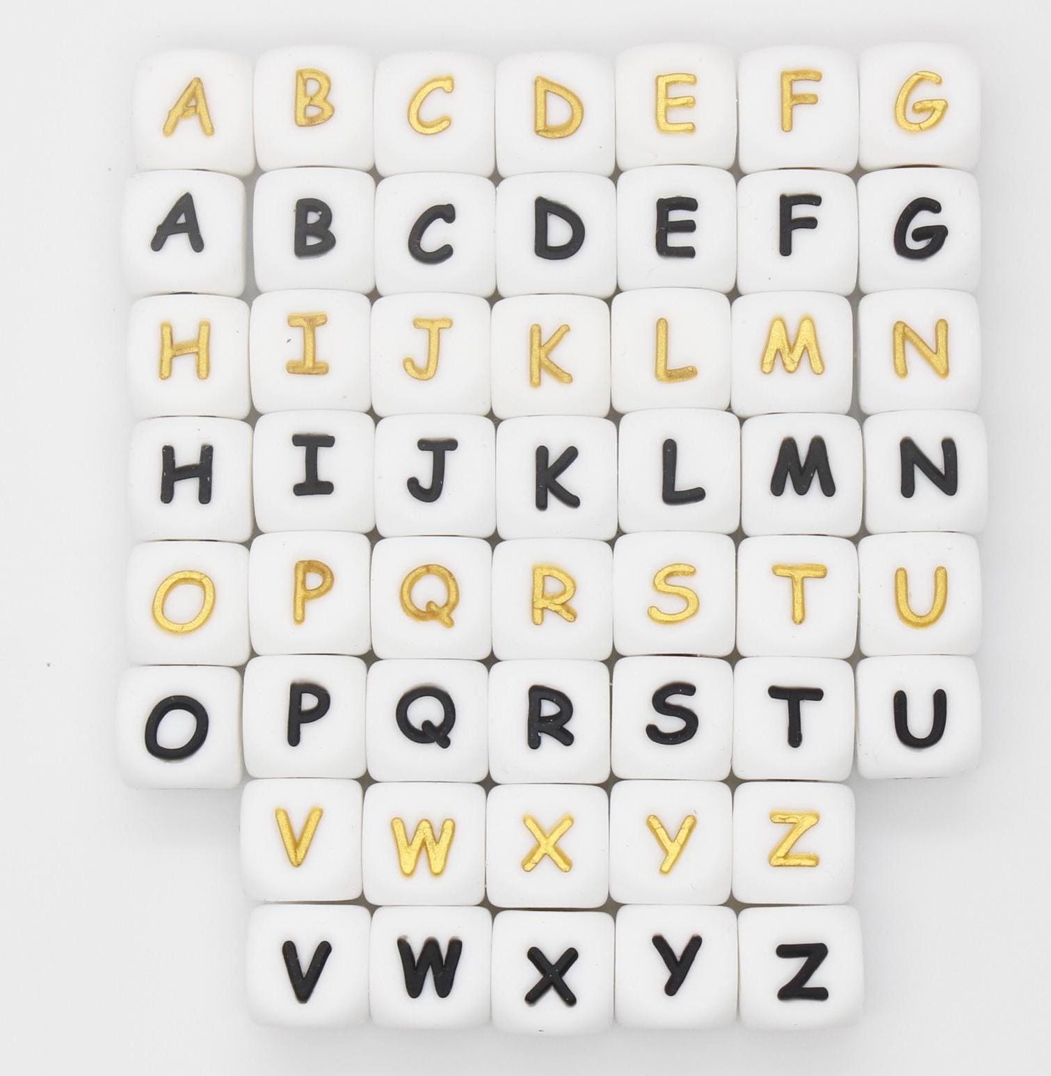 12mm Silicone Letter Beads, Alphabet Beads, Cube Letter Beads, Square Letter Beads, Name Initial Beads, Beads for Pens