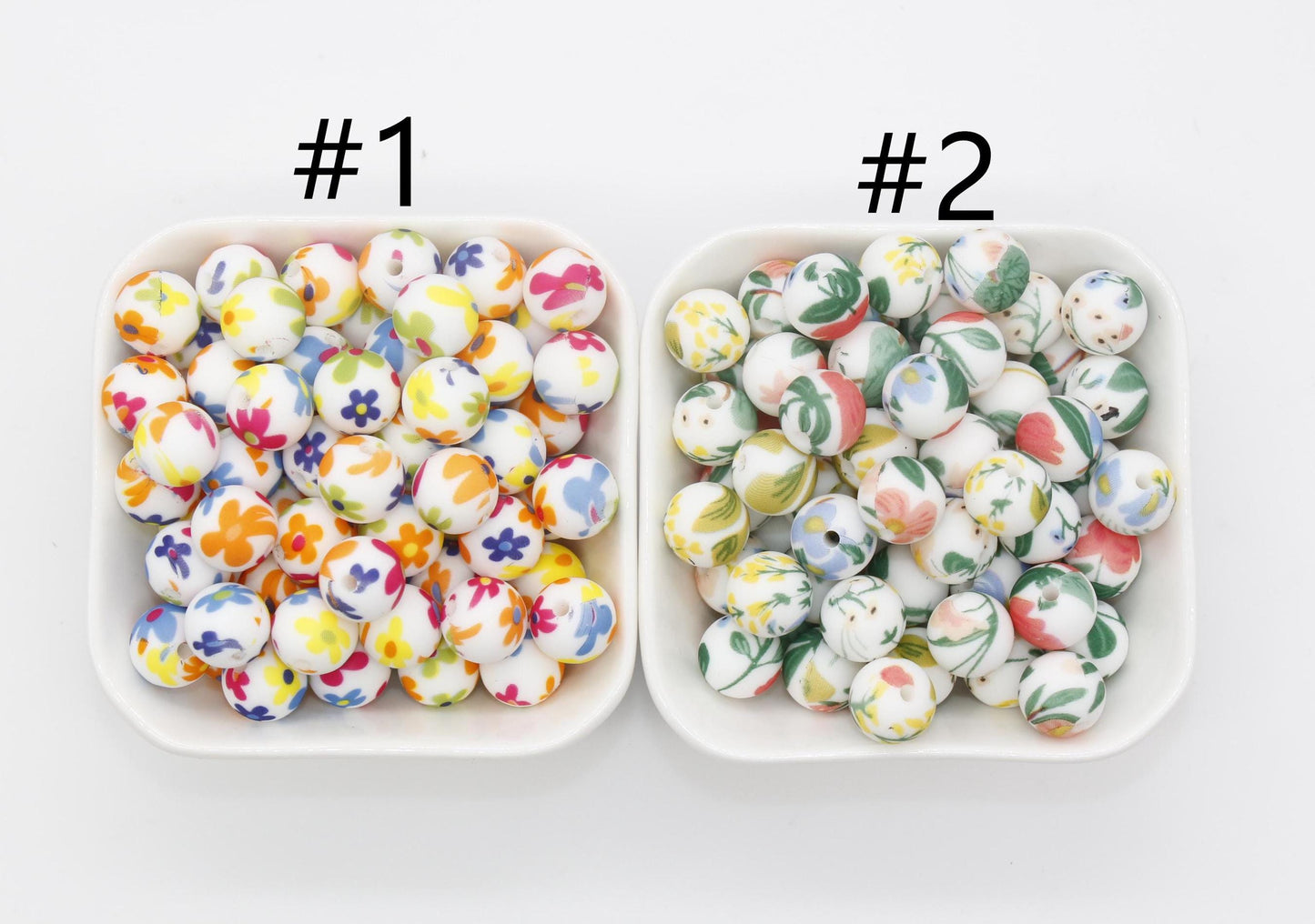 12mm Flower Printed Silicone Beads, Floral Silicone Beads, Bubblegum Beads, Beads for Pens, Beads for Bracelets