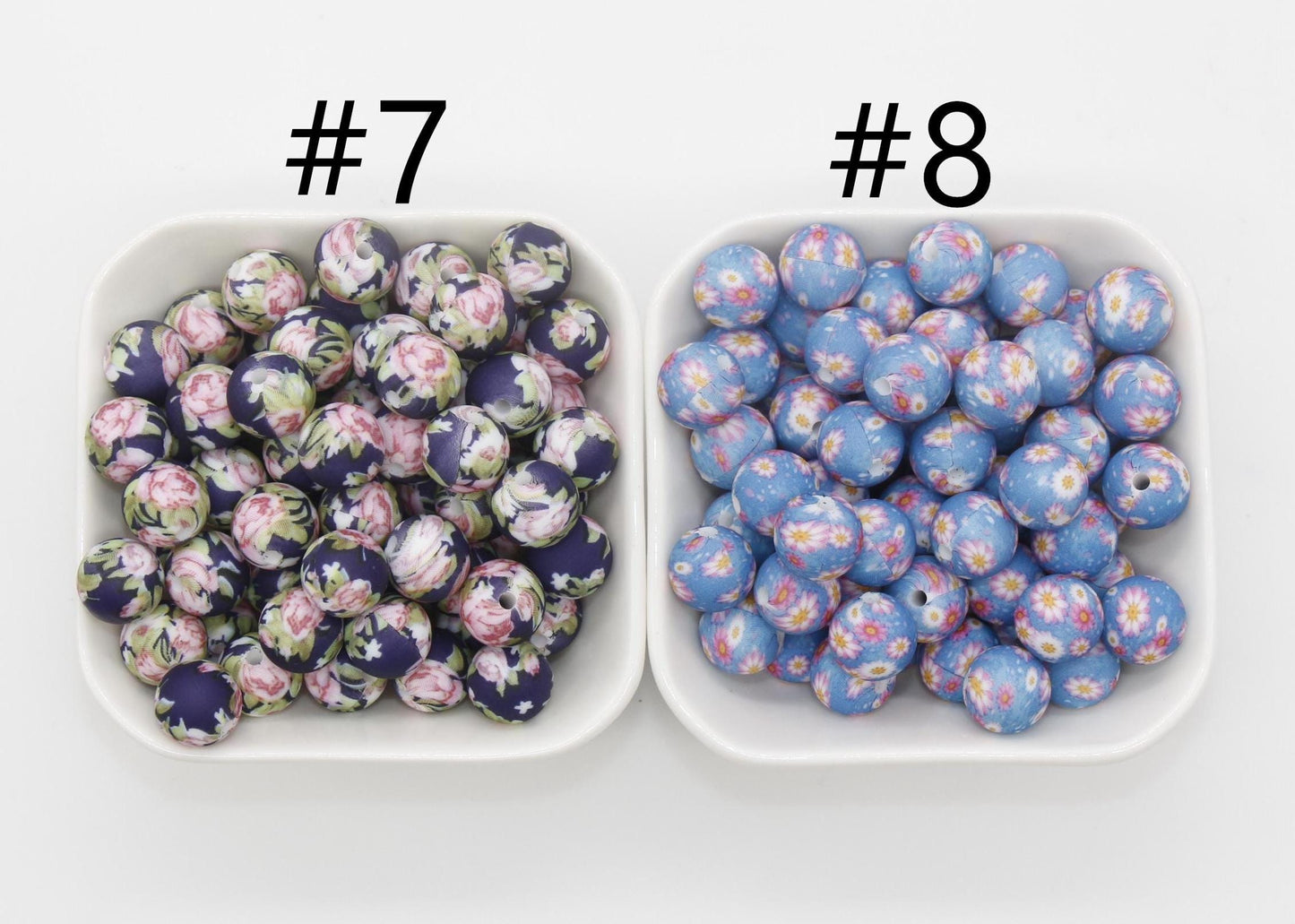12mm Flower Printed Silicone Beads, Floral Silicone Beads, Bubblegum Beads, Beads for Pens, Beads for Bracelets