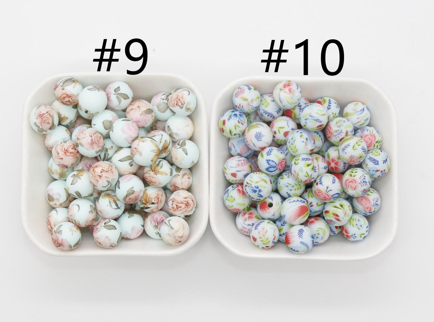 12mm Flower Printed Silicone Beads, Floral Silicone Beads, Bubblegum Beads, Beads for Pens, Beads for Bracelets