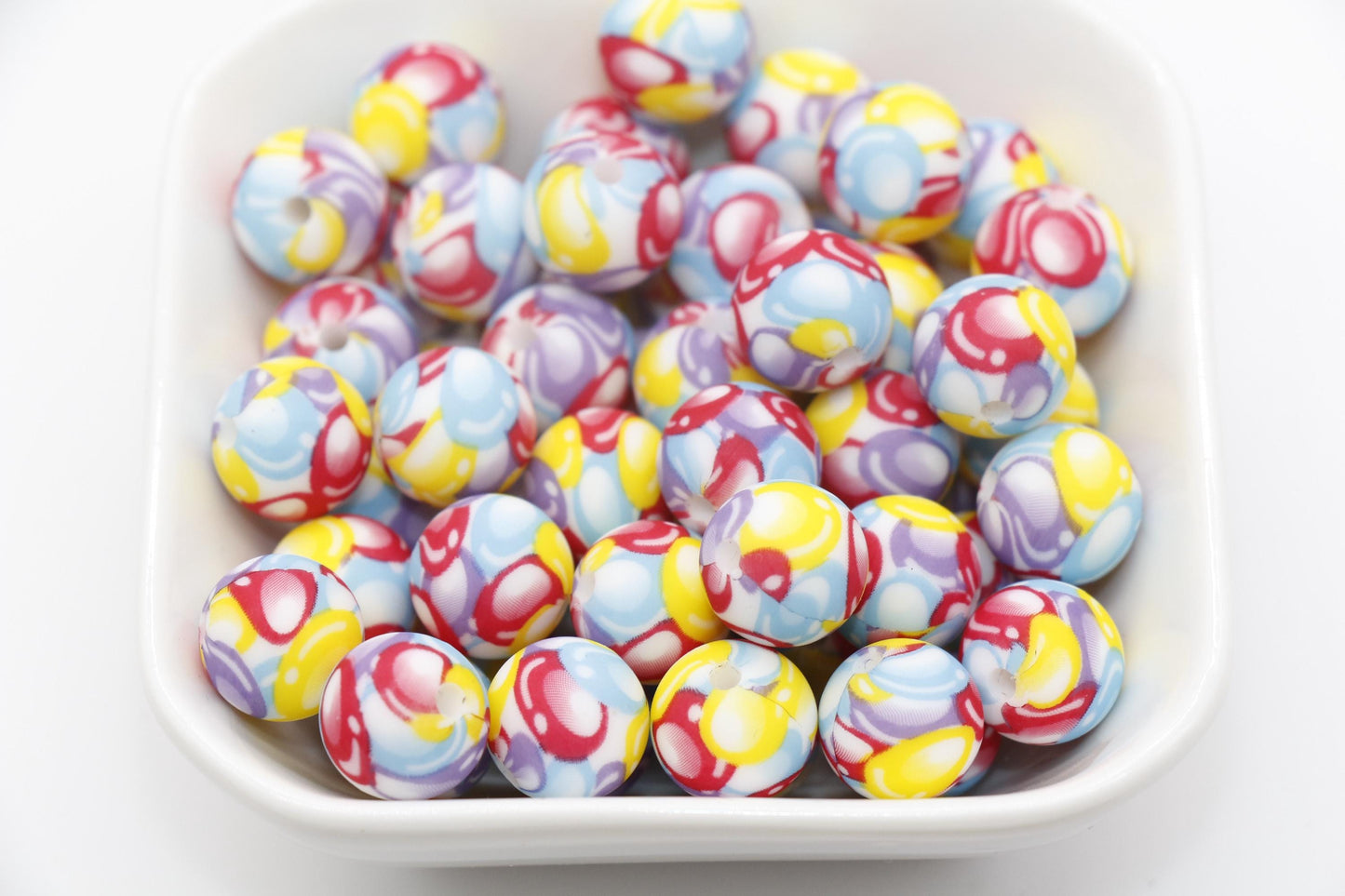 12mm Balloon Printed Beads, Birthday Balloon Print Silicone Beads, Round Bubblegum Beads, Beads for Pens #309