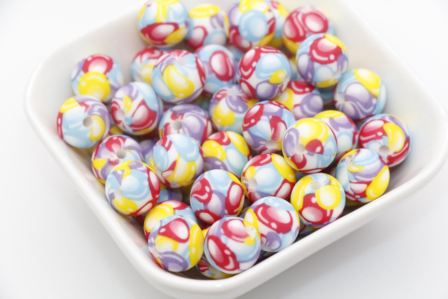 12mm Balloon Printed Beads, Birthday Balloon Print Silicone Beads, Round Bubblegum Beads, Beads for Pens #309