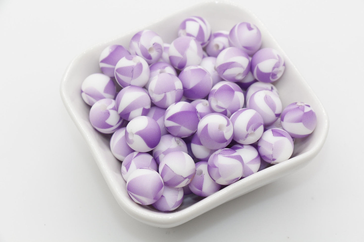 12mm Purple and White Silicone Beads, Print Silicone Beads, Round Bubblegum Beads, Beads for Pens #315