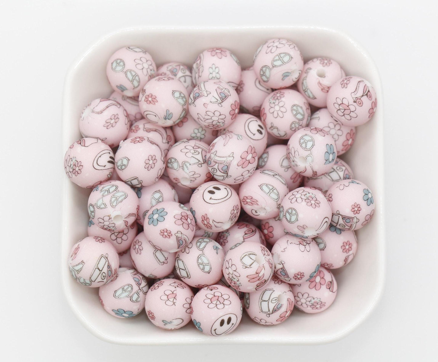 12mm Flower Printed Silicone Beads, Floral Silicone Beads, Bubblegum Beads, Beads for Pens, Beads for Bracelets