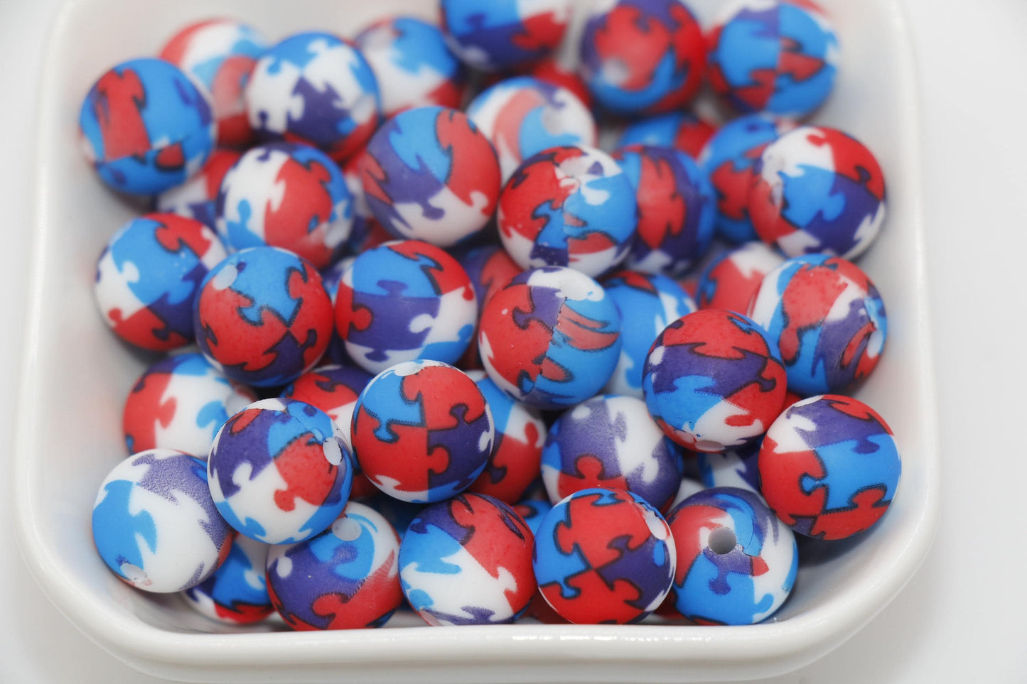 12mm Puzzle Print Beads, Puzzle Silicone Beads, Round Bubblegum Beads, Beads for Pens #321