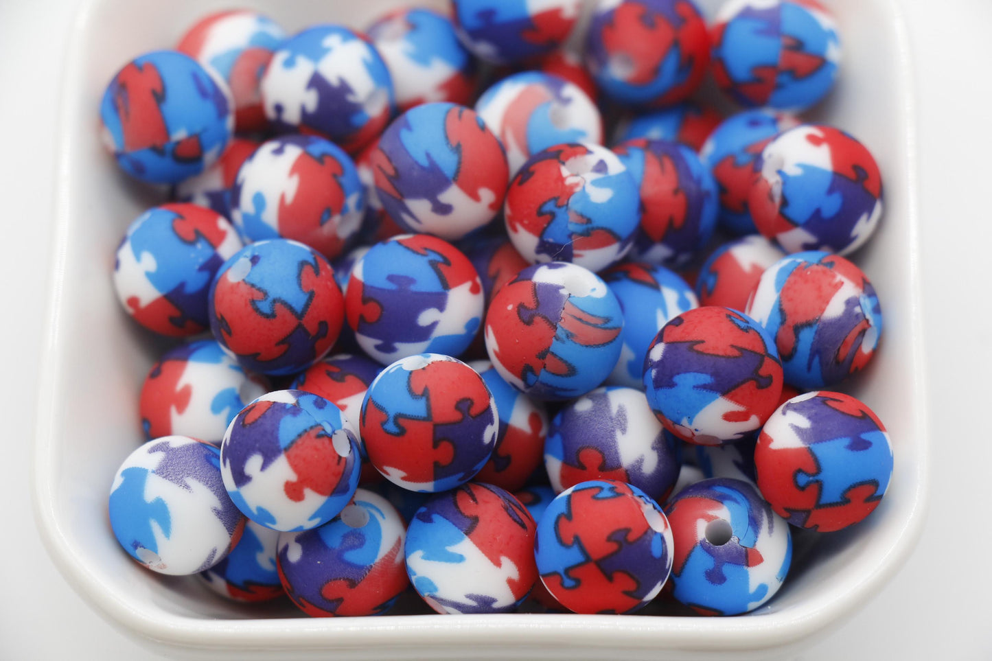 12mm Puzzle Print Beads, Puzzle Silicone Beads, Round Bubblegum Beads, Beads for Pens #321