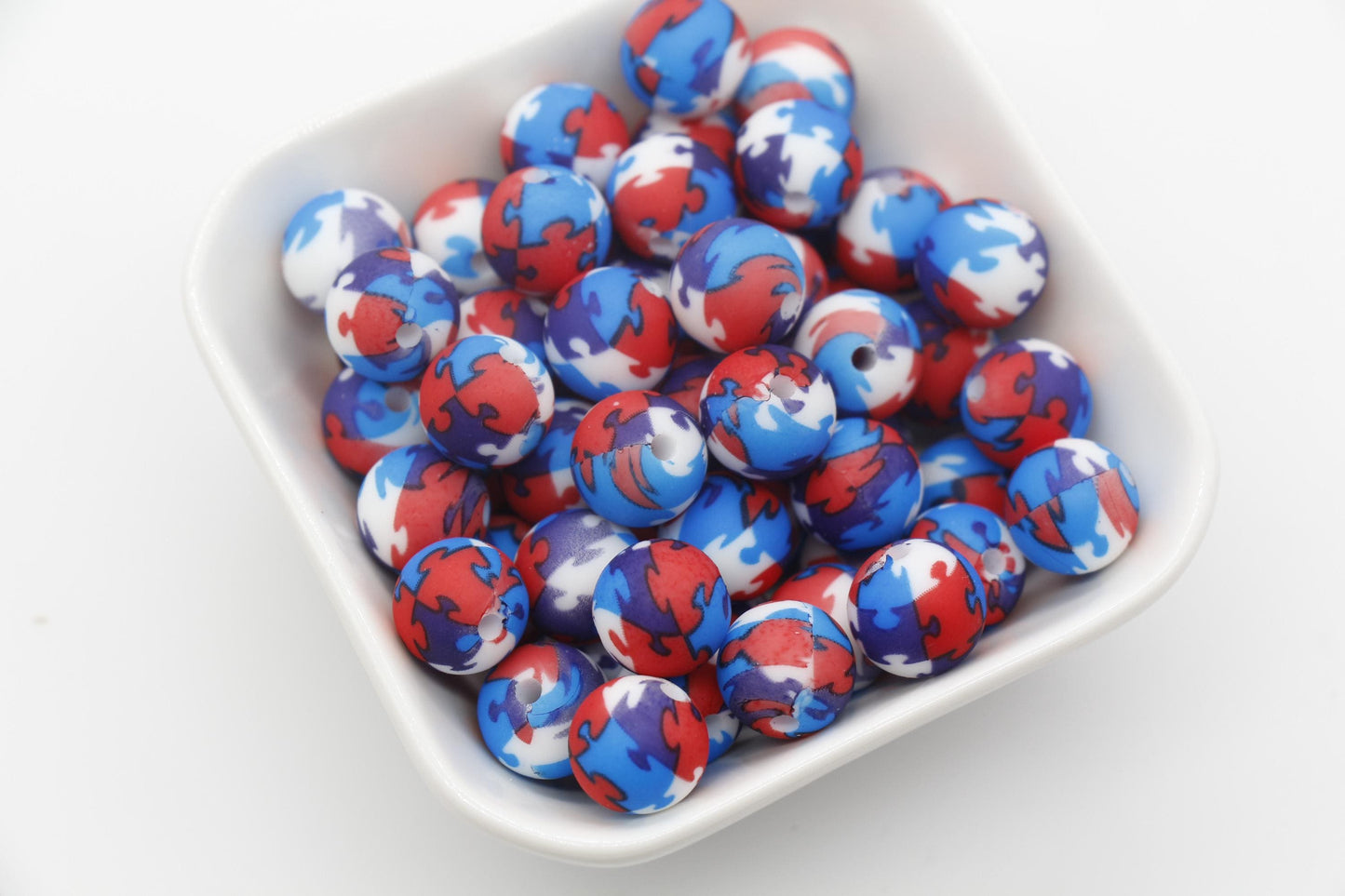 12mm Puzzle Print Beads, Puzzle Silicone Beads, Round Bubblegum Beads, Beads for Pens #321