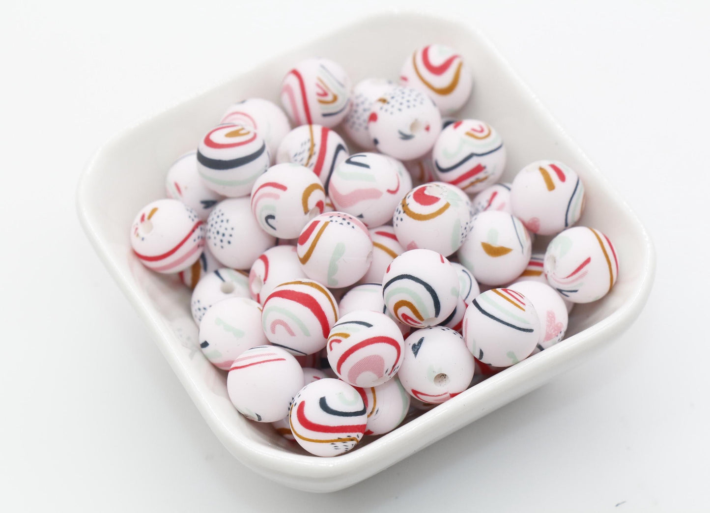 12mm Rainbow Print Beads, Rainbow Silicone Beads, Round Bubblegum Beads, Beads for Pens #323